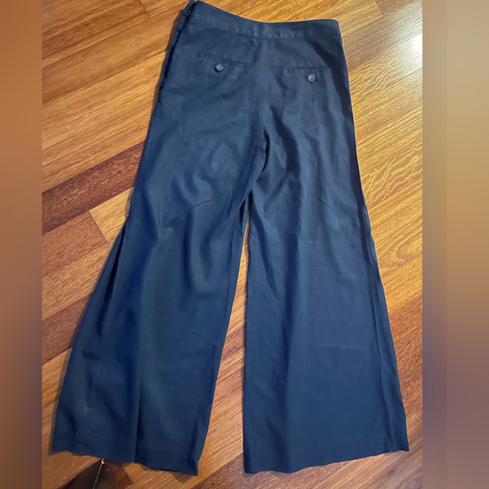 Anthropologie Elevenses High waisted Wide leg linen Pants in dark blue size 6 - Picture 11 of 11